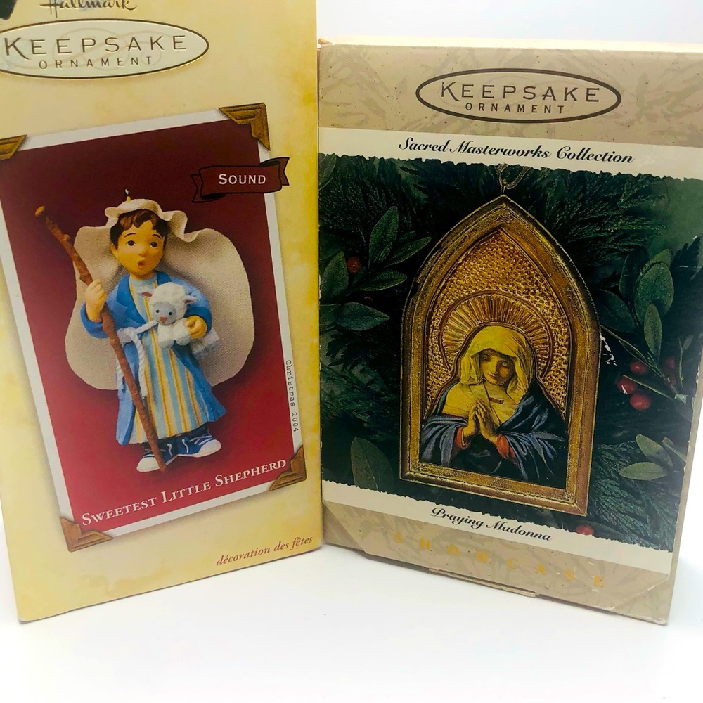 Vintage praying Madonna and sweetest Shepard ornaments 2 PCs